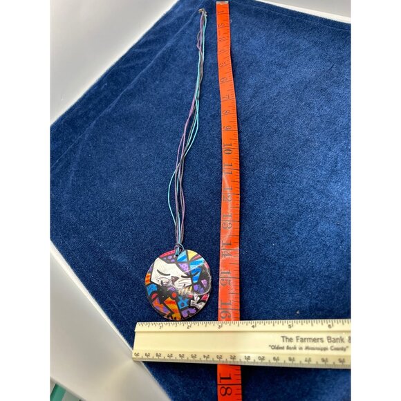 Vintage Hand-Painted Shell Necklace & Earrings happy cat Romero Britton - Picture 5 of 8